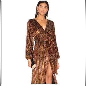 REVOLVE LPA Long Sleeve Dotty Gold Sparkling Multi Colored Wrap Dress 70 XS